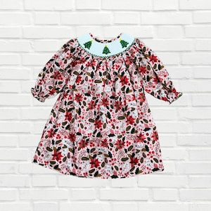 Christmas Tree Smocked Bishop Dress