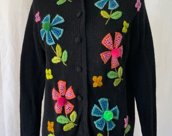 The VERA Sweater: 1960s 3D Floral Cardigan by Phil Rose, size M