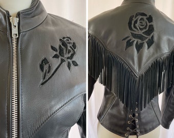 The CRYSTAL Jacket: 1970s Leather Fringe Jacket by TRD Leathers, size 8