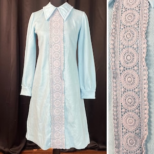 The LACIE Dress (S): 1960s Blue Long Sleeve Shift Dress