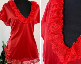 The SHELLY Babydoll: 1990s Red Babydoll Nightie by JC Penney, size L