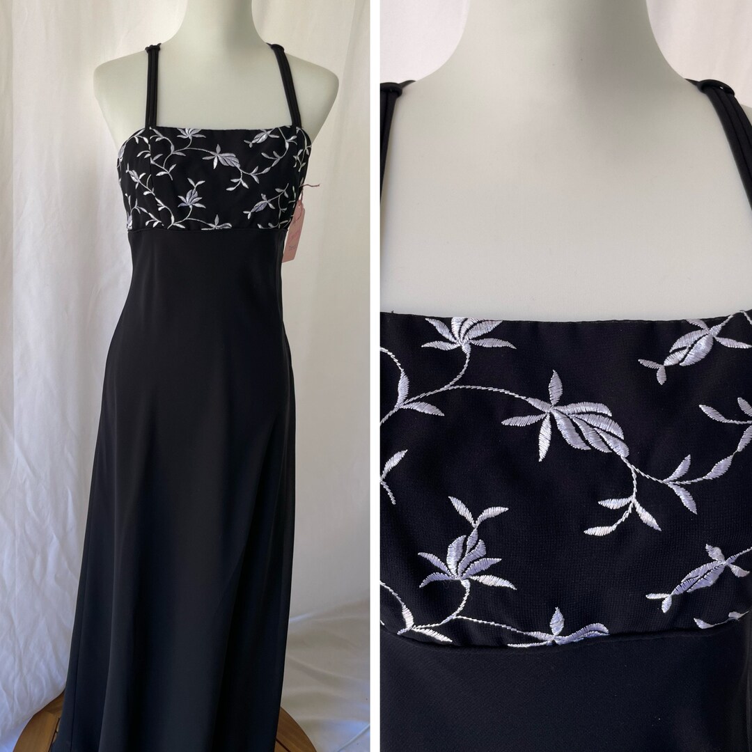 The EMORY Gown 1990s Black Formal Gown With Floral Embroidery Etsy