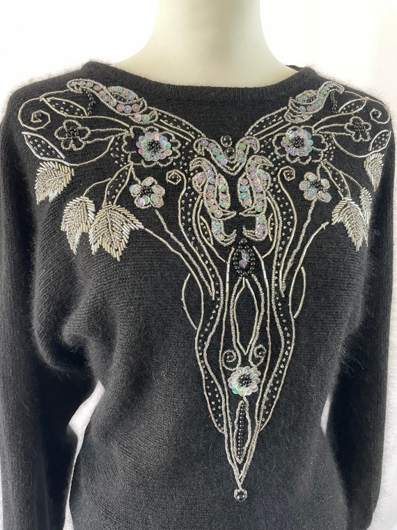 The KIM Sweater: 1980s Black Silk and Rabbit Fur … - image 2