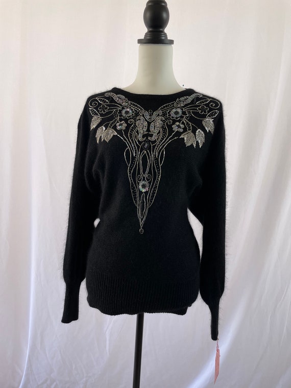 The KIM Sweater: 1980s Black Silk and Rabbit Fur C