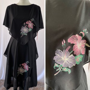 The FLORA Dress (size M): 1980s Polyester Bias Cut Dress with Floral Print