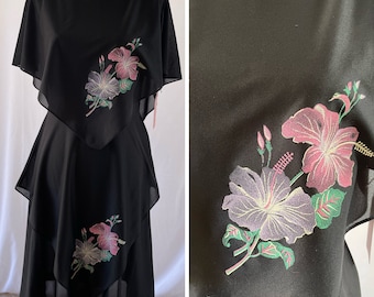 The FLORA Dress (size M): 1980s Polyester Bias Cut Dress with Floral Print
