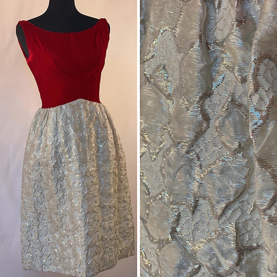 The HOLLY Dress: 1950s Red and Silver Cocktail Dr… - image 1