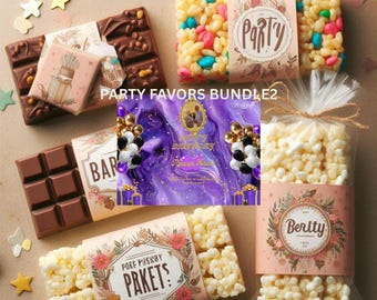 Paquete de recuerdos personalizados para fiestas de cumpleaños, etiquetas imprimibles para bolsas de papas fritas, jugos, chocolates y agua, decoraciones DIY, descarga instantánea.
