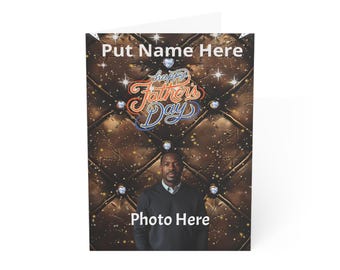 Tarjeta de felicitación personalizada para el Día del Padre con foto y nombre. Producto físico.