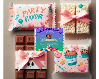 Paquete personalizado de recuerdos para fiestas de cumpleaños, bolsa de papas fritas, plantilla, etiqueta para botella de agua, envoltorio para barra de chocolate, envoltorio para Krispies Treats, descarga instantánea.