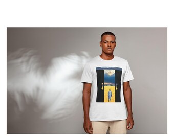 Camiseta de algodón con estampado de viaje surrealista "Quienquiera que lo deje venir"