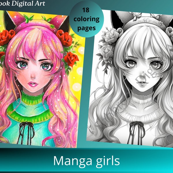 Manga girls / 18 pages à colorier / Format PDF / Téléchargement instantané