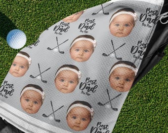 Custom golfhanddoek kinderen gezicht cadeau voor papa, gepersonaliseerde golfhanddoek, cadeaus voor hem, cadeau golfliefhebber, custom vaderdag golfcadeau