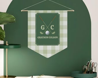Custom Golf Name Pennant | Boy Nursery Golf Decor | Personalized Hanging Banner | Golf Art Sign | Sports Baby Gift | Golf Room Wall Art