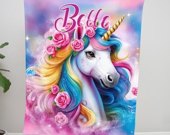 Personalized Unicorn Blanket: Rainbow Gift For Daughter, Custom Name Gift For Niece