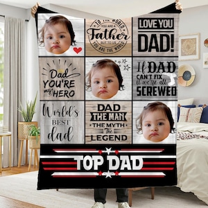 Custom Kids Photo Blanket for Dad: &#39;Dad You&#39;re My Hero&#39;