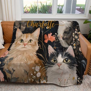 Personalisierte Katzendecke: Florale Aquarell-Sherpa-Fleece-Wurf