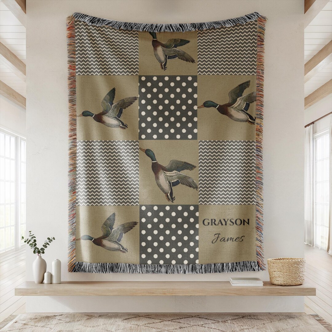 Personalized Duck Baby Blanket, Mallard Duck Nursery Blanket, Neutral ...