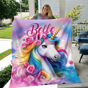 Personalized Unicorn Blanket: Rainbow Gift For Daughter, Custom Name Gift For Niece