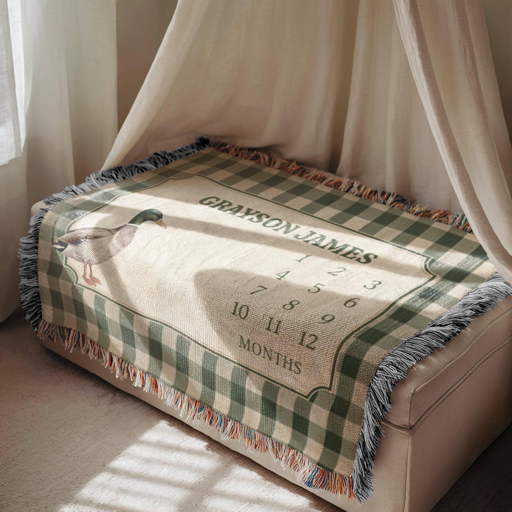 Personalized Mallard Duck Baby Blanket – Custom Name Milestone Blanket ...