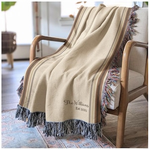 Personalized Family Name Woven Blanket | Custom Last Name Throw | Wedding, Anniversary, or Housewarming Gift | Est. Year Blanket