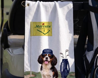 Custom huisdier golfhanddoek Gepersonaliseerde hond golfhanddoek Masters geïnspireerd golfcadeau Golfhanddoek met staatsvlag Golfcadeau voor hond vader