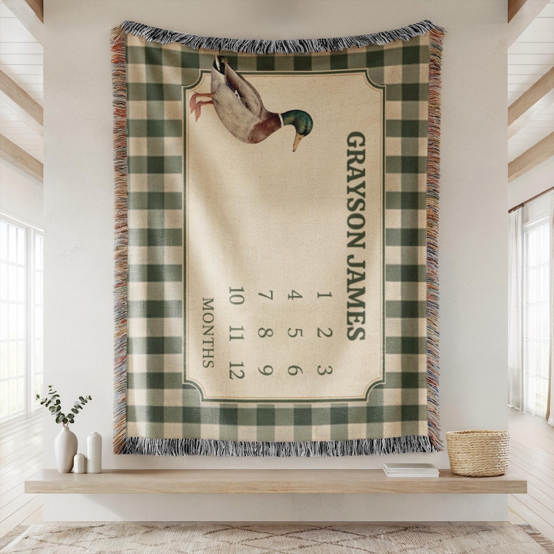Personalized Mallard Duck Baby Blanket – Custom Name Milestone Blanket ...