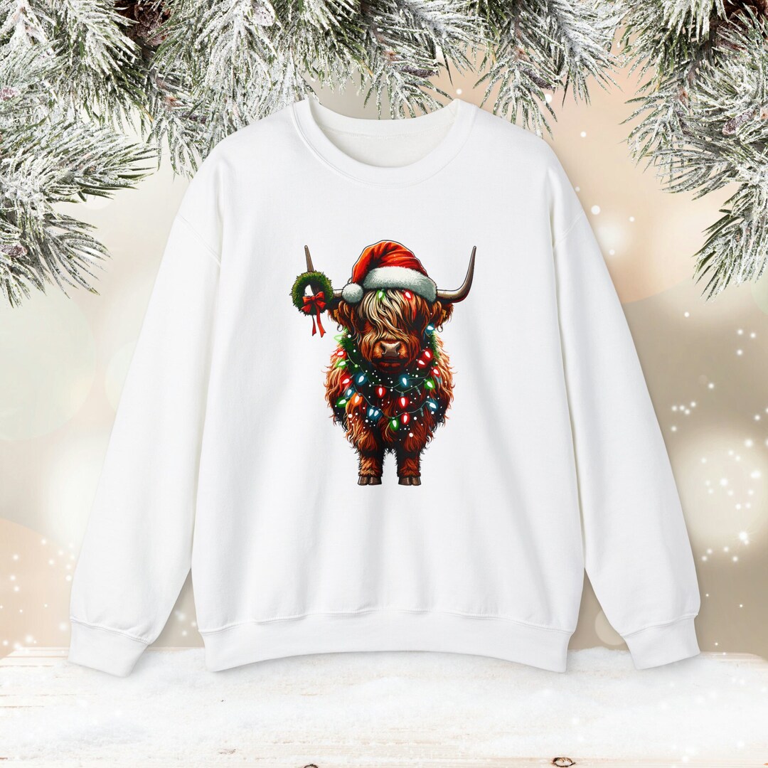 Christmas Highland Cow Sweatshirt, Cute Cows Christmas Sweater