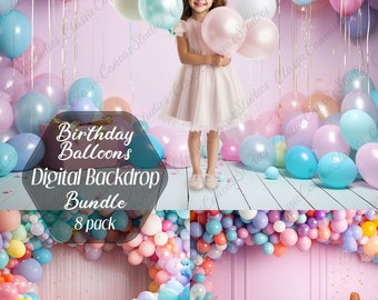 Birthday Balloons Digital Background, Cute kids portrait photography, digital backdrop, digital background, party background, Announcement