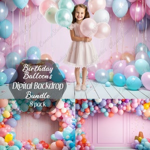 Birthday Balloons Digital Background, Cute kids portrait photography, digital backdrop, digital background, party background, Announcement