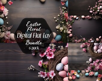 Easter Digital Background, Flat Lay, Spring Floral, Easter eggs, Product Background, Styled Photo, Stock Photography, Table Flat Lay