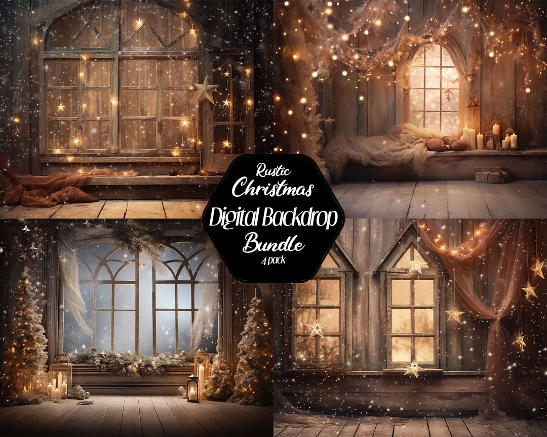 Whimsical Rustic Christmas Digital Backdrop, Winter Background, Holiday ...