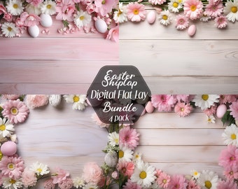 Spring Easter Digital Flat Lay Mockup, Digital Background, Pink Background, Shiplap, Product Background, Stock Photography, Table Mockup