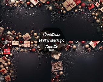 Pacchetto mockup flatlay natalizio, confezione da 5, mockup di sfondo prodotto, mockup in stile matrimonio, flatlay fotografico, sfondo digitale, download JPG