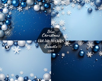 Sfondo del prodotto Flatlay di Natale, Natale blu invernale, stile fotografia mockup stock photography Mockup piatto laico, sfondo digitale