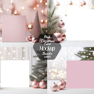 Maquetas de tarjetas de Navidad, paquete de 4 paquetes, maquetas de tarjetas de Navidad rosa, rubor de oro rosa rosa, descarga digital de diseño transparente