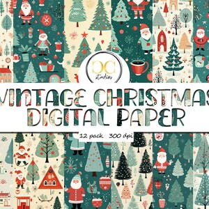 Digital Christmas Paper, Vintage Christmas, Digital Scrapbook Paper, Paper Seamless Pattern 300 dpi, POD design, Holiday, Christmas Tree