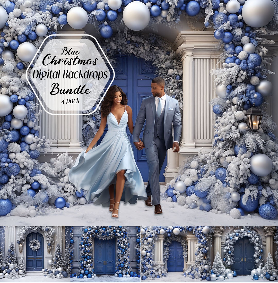 Christmas Arch Blue Doors Digital Backdrops, Studio Backdrops, Holiday ...