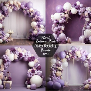 Purple Balloon Flower Arch, Digital Background, Birthday, Wedding, Maternity Portraits, Digital Overlay, Studio Photography Digital Backdrop