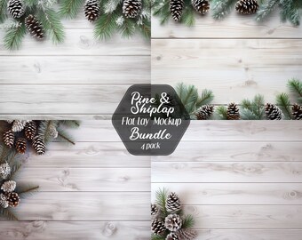 Mockup piatto di Natale, sfondo digitale, fotografia stock in stile, mockup di sfondo del prodotto, scena invernale festiva, confezione da 4