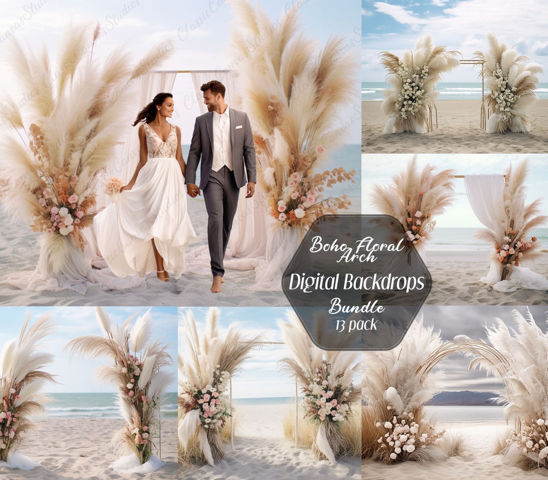 Wedding Digital Backdrop, Boho Floral Arch Digital Background, Beach ...