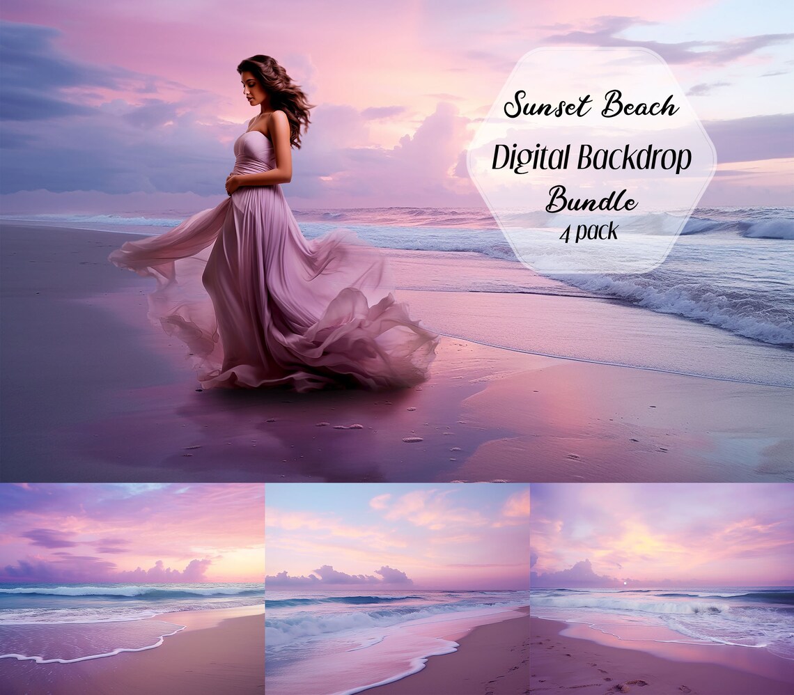 Sunset Beach Digital Background, Maternity Background, Romantic Couples