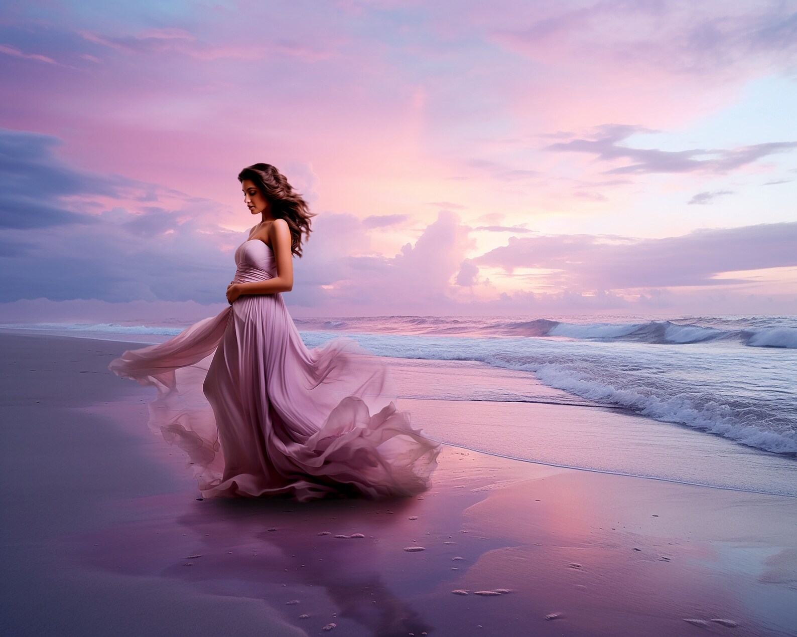 Sunset Beach Digital Background, Maternity Background, Romantic Couples