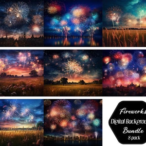 Distance Firework Background Fireworks Digital Background, Digital Backdrop Bundle, New Years Eve ...