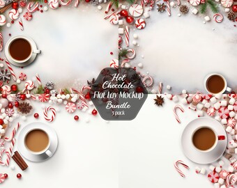 5 x Prodotto di Natale Flat LayBackground, Mockup Wedding Style Fotografia Stock, Design natalizio, Cioccolata calda, Download digitale JPG