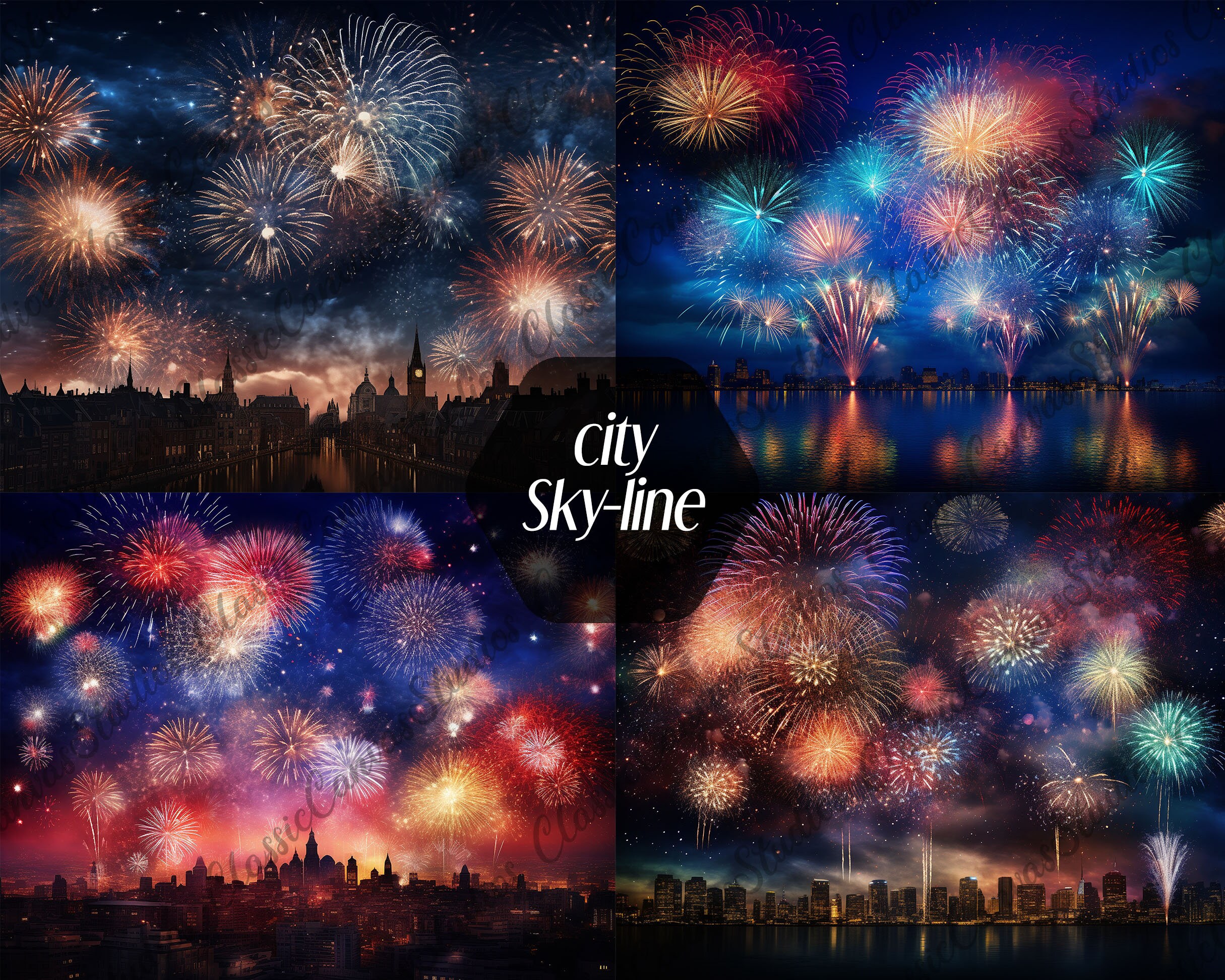 Fireworks Digital Background, Digital Backdrop Bundle, New Years Eve ...
