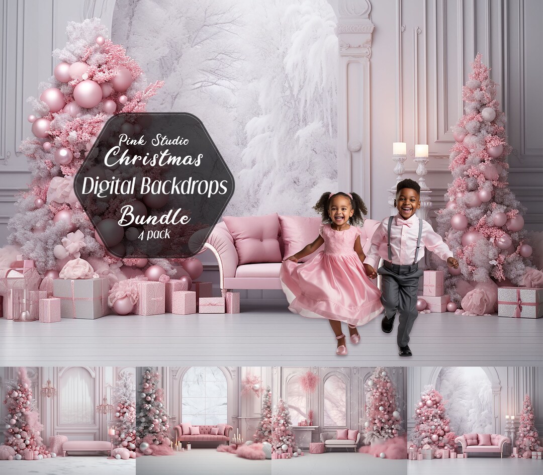 Pink Christmas Digital Backdrop, Digital Backgrounds, Portrait ...