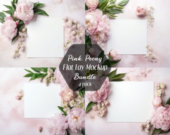 Boho Floral Pink Flat lat Mockup, Card Mockup, Wedding Invitation Mockup Flat lay, Pink Spring Floral, Peony, Digital Background, Backdrop