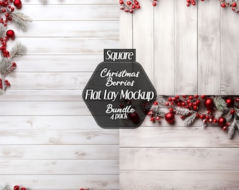 Christmas Flat Lay Mockup | Digital Background Mock Up | Styled Stock Photography | Product Background Mockup | Festive Holiday Scene| 4 x