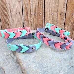 Braided Vegan Leather Dog Collar 3/4&quot; - water resistant, durable and easy to clean, customizable
